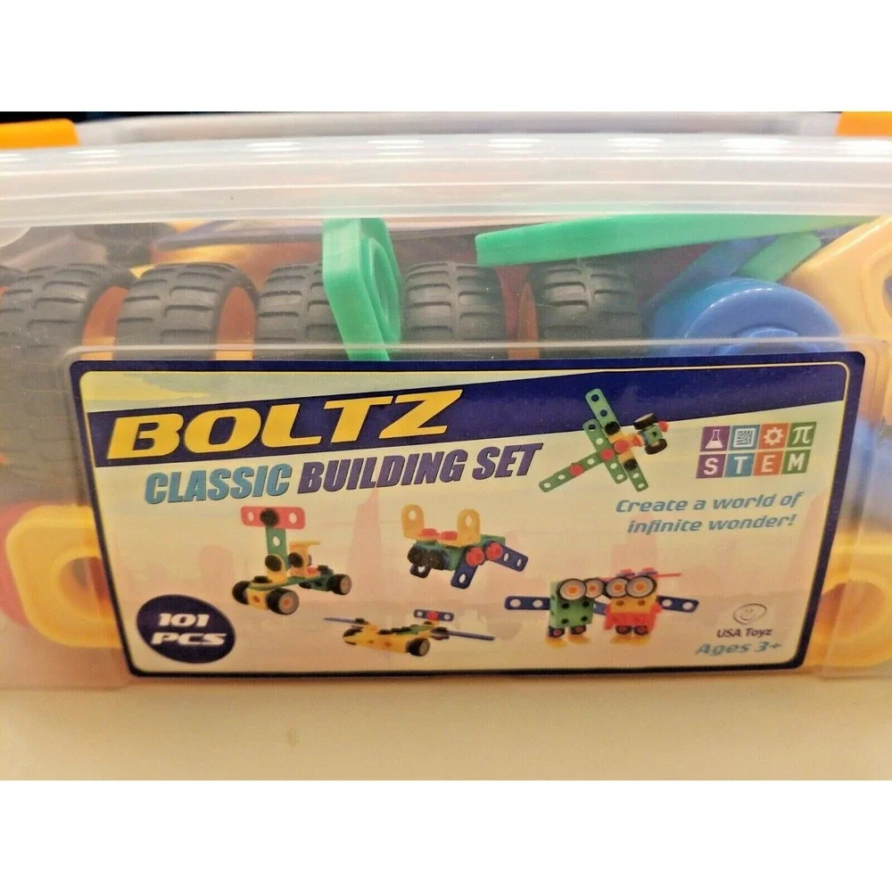 USA Toyz Boltz Classic Building Set 101 Pieces STEM Construction Kids Toy Bin